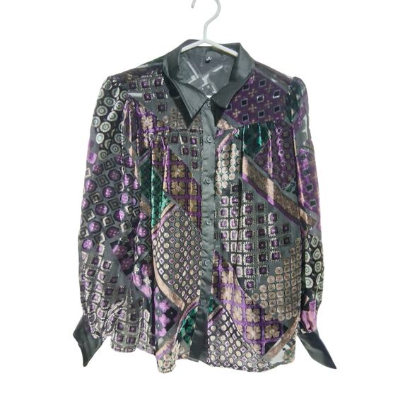 Fate Whimsigoth Velvet Burnout Art to Wear Womens size Small Old Money fairy Top - Picture 4 of 12